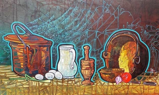 2 EN 1 (acrilico) 82x135cm (obra reinterpretada del maestro CHARDIN)   2 IN 1 (acrylic) 32x53 pulg (reinterpreted the work of master CHARDIN)