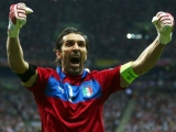 WARSAW, POLAND - JUNE 28:  Gianluigi Buffon of Italy celebrates after team-mate Mario Balotelli scored his team's second goal during the UEFA EURO 2012 semi final match between Germany and Italy at the National Stadium on June 28, 2012 in Warsaw, Poland.  (Photo by Michael Steele/Getty Images)